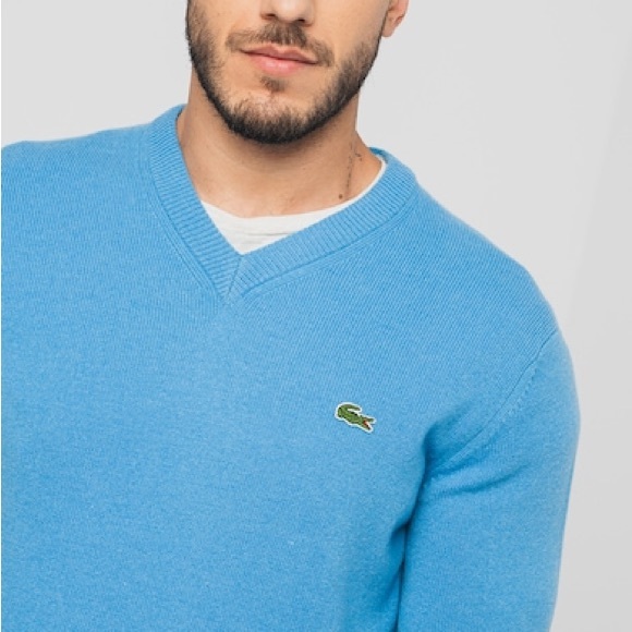 LACOSTE V-Neck Cotton Knit Sweater Blue Teal Size 8 (3XL) - Picture 15 of 15